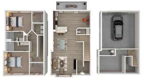Floor plan for 2 beds, 2.5 baths, 1565 sqft